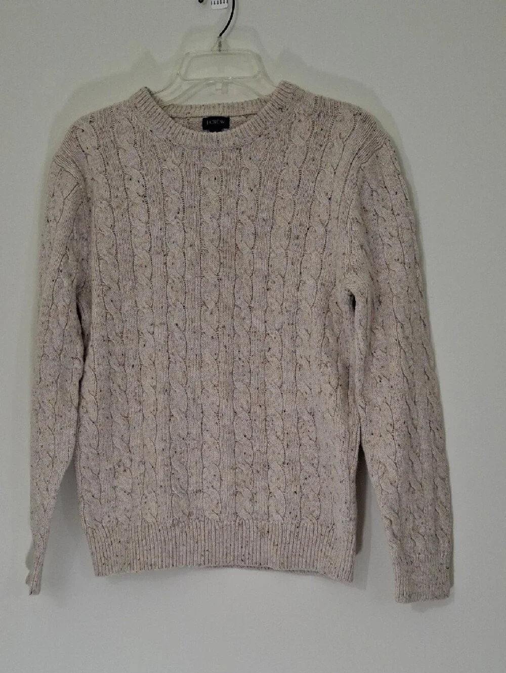 J. Crew Men's Speckled Cream Cable-Knit Crewneck Sweater, Small